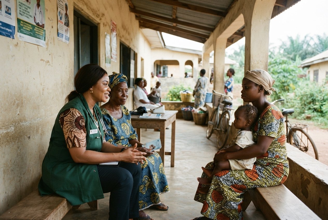 Community members and clinic staff benefiting from improved healthcare access